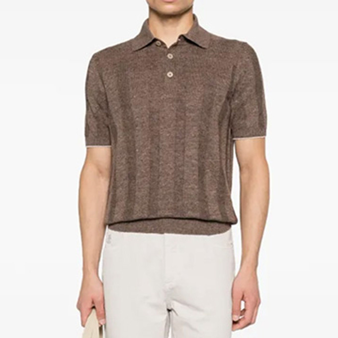 brunello cucinelli rib jacquard knit polo shirt